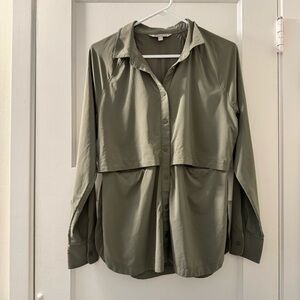 Athleta Size Small Olive Green Women's Button-Up Top